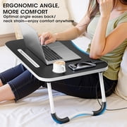 Folding Lap Desk, 23 Inch Portable Wood Black Laptop Bed Desk Lap Desk with Cup Holder, for Working Reading Writing, Eating, Watching Movies for Bed Sofa Couch Floor-Black-ZD01