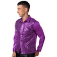 thumbnail image 3 of vastwit Mens 70s Sequins Disco Dance Shirt Long Sleeve Button Down Shirt for Party Club Purple L, 3 of 6