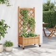 thumbnail image 3 of vidaXL Planter with Trellis and Wheels Brown Solid Wood Fir, 3 of 8