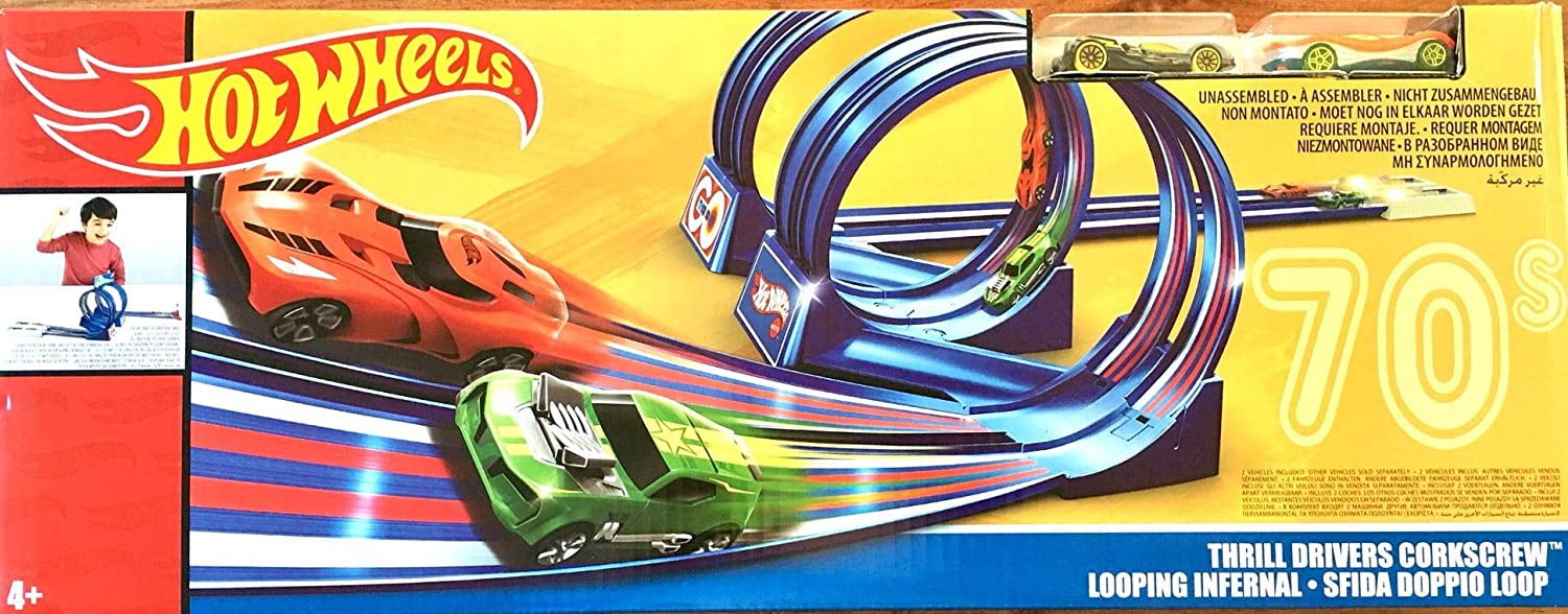 hot wheels throwback thrill drivers corkscrew track set