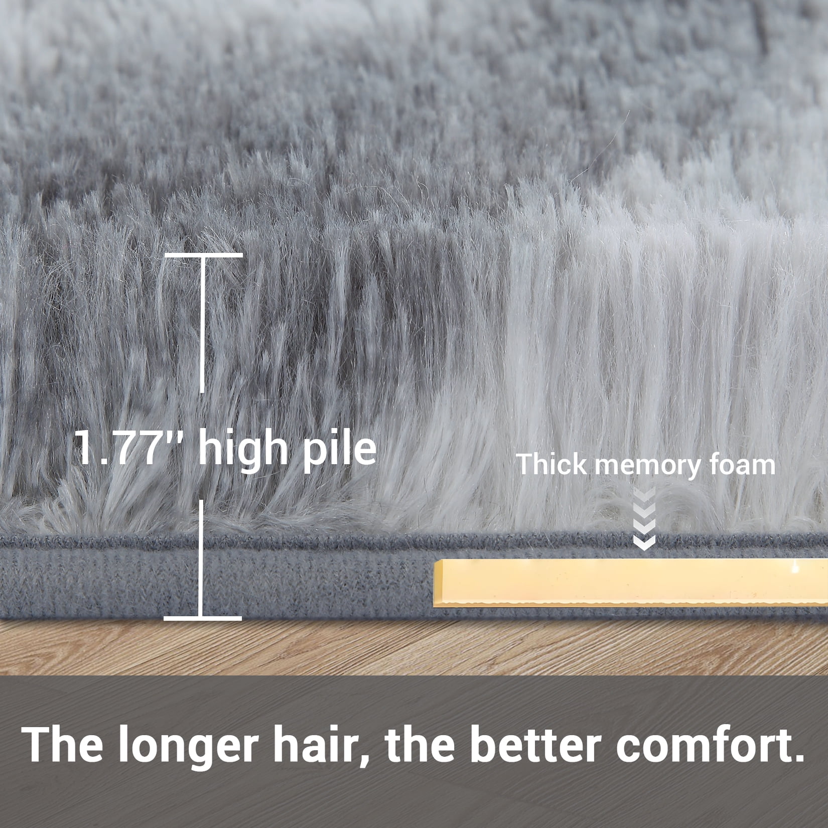 Hasoo Large Fluffy Area Rug 9' x 12' Area Rug for Living Room, Shaggy Non-Skid Plush Floor Cover Accent Rug for Indoor Bedroom Carpet, Light Gray