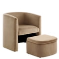 thumbnail image 3 of AFO Velvet Barrel Chair with Storage Ottoman, Cozy Armchair Accent Chair Set of 1 for Living Room and Bedroom, Khaki, 3 of 9