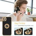 thumbnail image 2 of iPhone 11 Pro Max Case,iPhone 11 Pro Max Case with Ring Stand, 360° Rotatable Ring Holder Magnetic Kickstand Gold Edge Slim Soft TPU Shockproof Protective Cover Case for Women Men,Black, 2 of 14