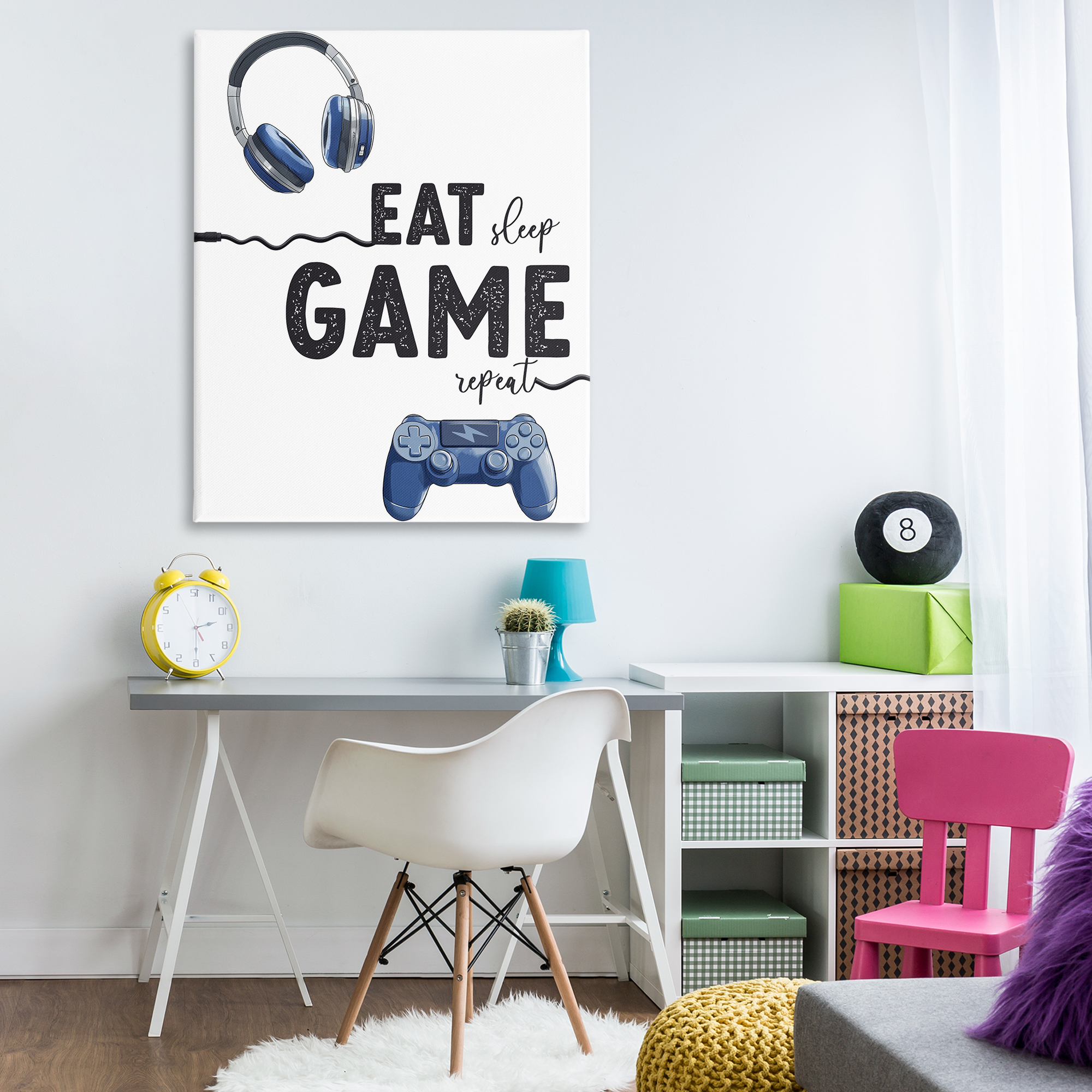 Eat Sleep Game Lifestyle Canvas Wall Art, design by Christine Simpson Art