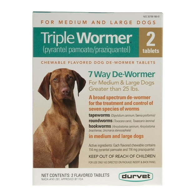 Triple Wormer Broad Spectrum De Wormer Medium Large Dogs 25 Pounds Plus