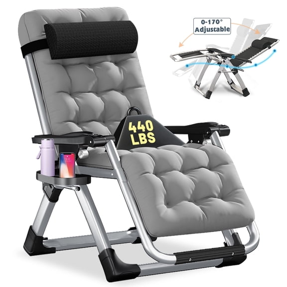 ABORON 2 Pack Zero Gravity Chair, Lawn Recliner, Reclining Patio Lounger Chair, Folding Portable Chaise with Detachable Soft Cushion, Cup Holder, Headrest,Support 440 LBS