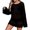 Black, variant on Women's Knitted Beach Cover Up Dress, Long Sleeve Hollow Crochet Pareo with Floral Neckline, Sun Protective Swimwear Cover for Summer Vacation and Resort Wear Black A