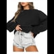 thumbnail image 3 of Sudaderas de Larga para Mujer, Cuello Redondo, Jerséis Holgados, Tops de Otoño Negro L, 3 of 9