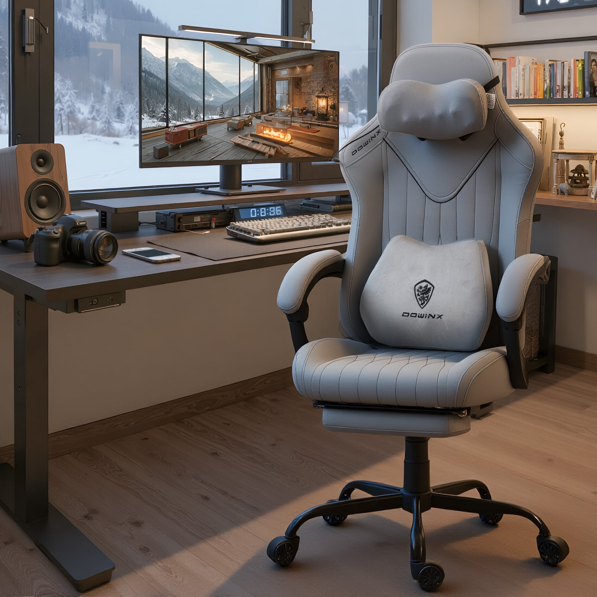 GOOSEA Gaming Chair with Shiatsu Massage for Neck, Lumbar Support, Ergonomic High Back Recliner for Home Office, Adjustable Height Computer Desk Chair with Premium Comfort Design, Gray