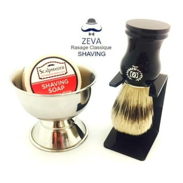 ZEVA SHAVING BRUSH WITH DRIP STAND SOAP BOWL COMPLETE GIFT SET FOR MEN ...