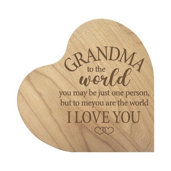 Engraved Wooden Heart Block 5” x 5.25” x 0.75”- Grandma To The World
