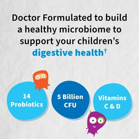 Garden of Life Dr. Formulated Probiotics for Kids, Organic Kids+ - Berry Cherry, 5 Billion CFU Chewable Probiotic Plus Vitamin C and D, Dairy Free Immune Digestive Health Supplement, 30 Chewables