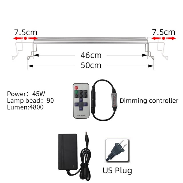 Fish Tank Light LED Aquarium Light Full Spectrum Freshwater Fish Tank Light with Adjustable Bracket