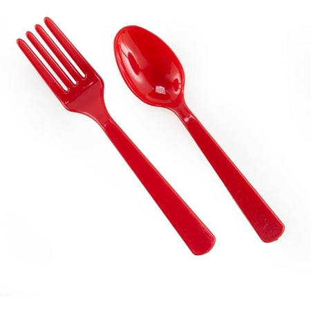 Forks and Spoons, Red, 8 Each