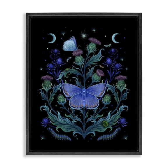 Stupell Industries Bohemian Floral Night Sky Butterfly Black Floating Frame Canvas Art, 17 x 21, by Episodic Drawings
