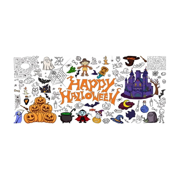 Halloween Decoration Halloween Pumpkin Castle Decor Cute Halloween Coloring Poster,Waterproof Graffiti Table Cover for Home Party Background Scene Halloween Decor
