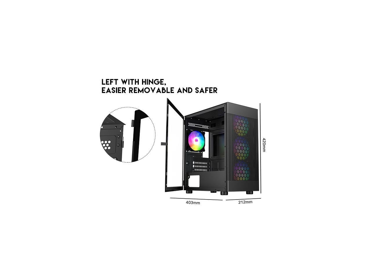 DIYPC ARGB-G5-BK Black USB3.0 Tempered Glass Micro ATX Gaming Computer Case w/ 4 x ARGB Fans (Pre-Installed), Support 360mm AIO