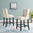 thumbnail image 2 of Counter Stool Chair, Set of 2, Fabric, Wood, Beige, Modern Contemporary Urban Design, Bar Pub Cafe Bistro Hotel Restaurant Hospitality, 2 of 7