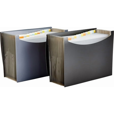 Expanding Organizer File Folder for Documents, Letter Size, 13 Pockets, Waterproof, Black & Gray, 2-Pack