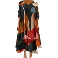 thumbnail image 2 of Drses Women Midi Dress Casual Loose Printed Irregular Buttoned Hem V-Neck 3/4 Sleeve Pleated Summer Dresses, 2 of 5