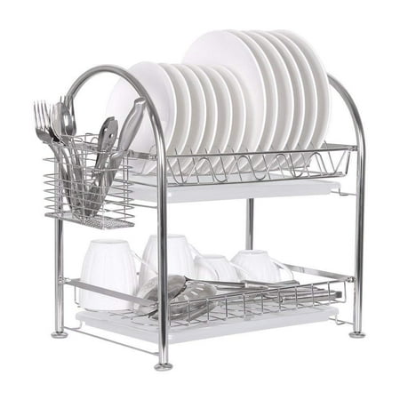 - NEX Stainless Steel Adjustable 2-Tier Dish Draining Rack With Draining Pan, Utensil Holder, Cutting Board Holder, Storage Rack (NX-D003)