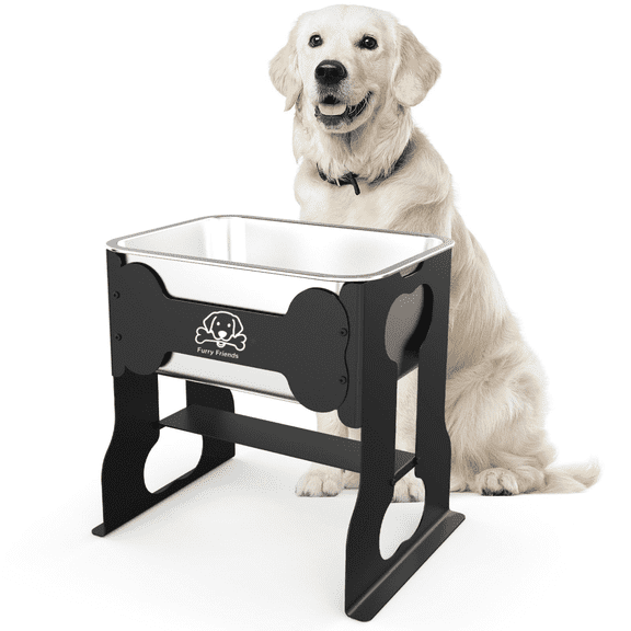 2.4 Gallon Elevated Large Dog Water Bowl,14" Stainless Steel Bowl with Stand for Large Breed, Full Metal Dog Feeding Station for Relief Joint Pressure, Easy Clean for Indoor & Outdoor Uses(Black)