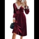 thumbnail image 3 of Vestido Formal Elegante de Terciopelo con Escote en V y Encaje Retro Estilo Vintage para Mujer. Rojo Vino M, 3 of 10