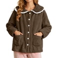 thumbnail image 2 of uublik Women's Fleece Bed Jacket with Front Pockets Button Front Cozy Lounge Wear for Sleeping Coffee, 2 of 7
