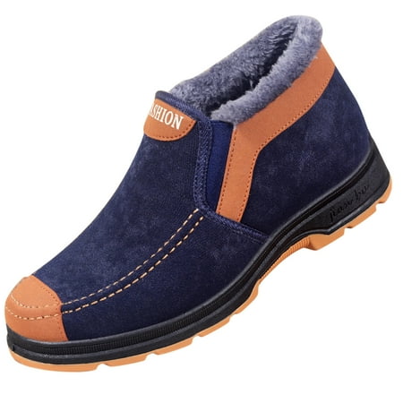VMESZQFG Mens Snow Boots Winter Warm Booties Lined Non-Slip Ankle Boots Outdoor Slip On Water Proof Booties Comfortable Warm Shoes Blue