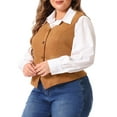 thumbnail image 4 of Agnes Orinda Women's Plus Size Vests V Neck Fully Lined Buttons Work Dressy Tuxedo Suit Vest Waistcoat 2X Brown, 4 of 6