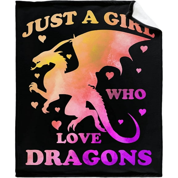 Just A Girl Who Loves Dragons Blankets for Couch Sofa Bed Fleece Throw Blanket Super Soft Lightweight Warm Gift for Kids Women Indoor Home Decor 50"X40" for Kid