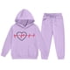 thumbnail image 5 of Conjunto de sudadera con capucha de manga larga para niños con estampado en forma de corazón y pantalones deportivos con lazo en las piernas, conjunto deportivo informal de dos piezas para niños, poli, 5 of 5