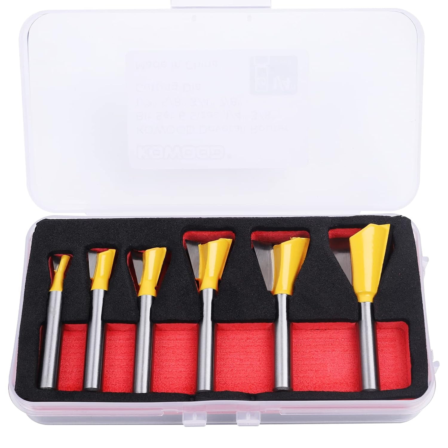 ABPETE Dovetail Router Bit Set 6 Sizes with 1/4 Inch Shank ,Cutting Dia in 1/4" 3/8" 1/2" 5/8" 3/4" 7/8" Wood Milling Cutter Tool for Making Boxes Drawers Chests,Great for Craftsman Woodworking