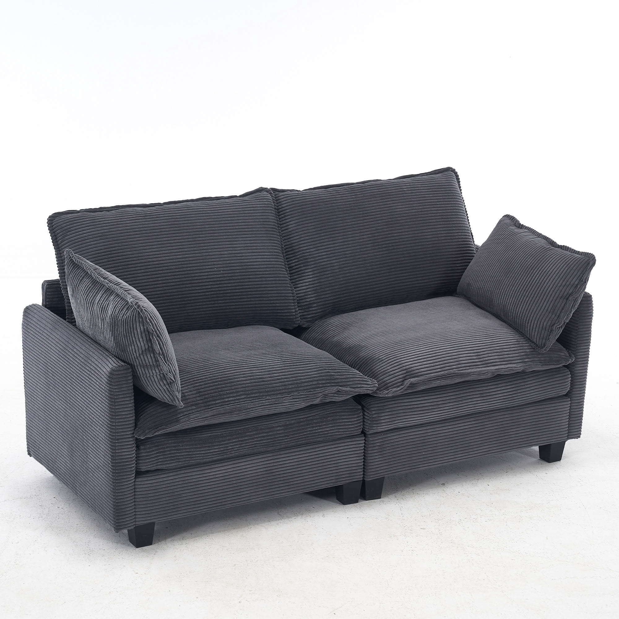 MAYEERTY Modular 2-Seater Loveseat Sofa, Corduroy Deep Seat Couch with 2 Lumbar Pillows, for Living Room Apartment Small Space