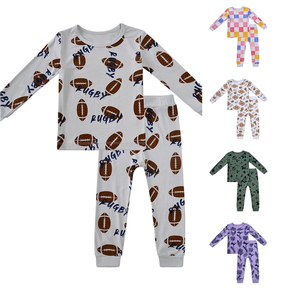 Norvella Boys Football Print Pajama Sets 2 Piece Crew Neck Long Sleeve Top And Elastic Waist Long Pants Loose Pajamas Casual Lounge Clothing Set