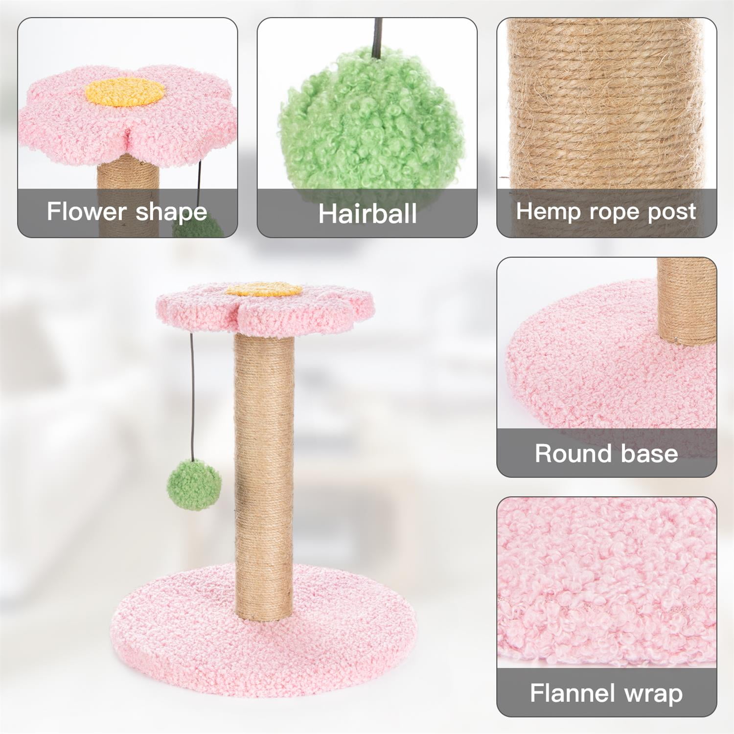 Pefilos 23" Cat Scratching Post, Small Cat Scratcher Tree for Indoor Cats with Removable Flower Cat Bed, Cat Tree Tower with Spring Ball, Pink Pefilos 23" Cat Scratching Post, Small Cat Scratcher Tree for Indoor Cats with Removable Flower Cat Bed, Cat Tree Tower with Spring Ball, Pink