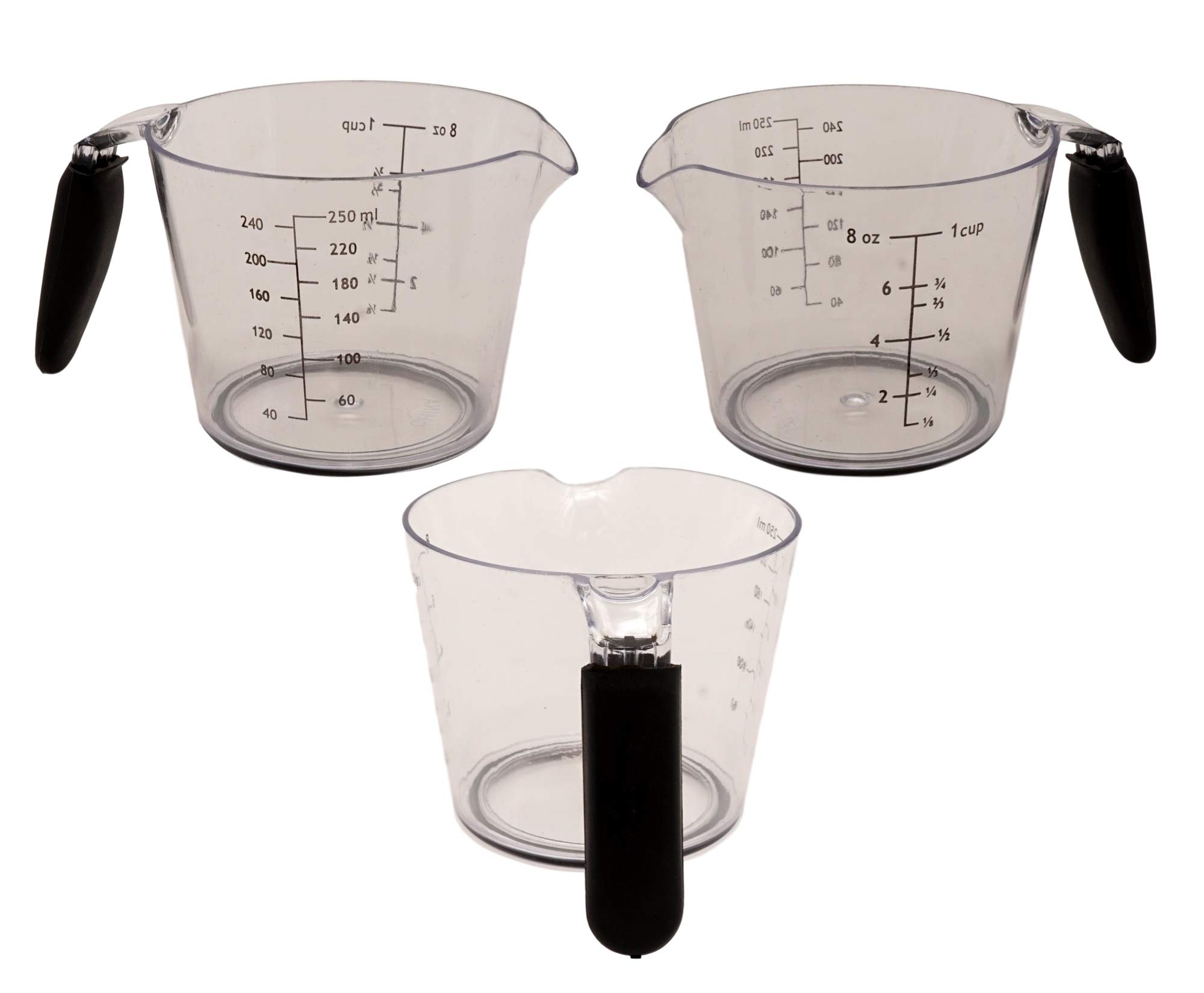 Clear Plastic 1 Cup Measuring Cups (3 Pack) grip handle 8 oz