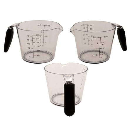

Clear Plastic 1 Cup Measuring Cups (3 Pack) grip handle 8 oz