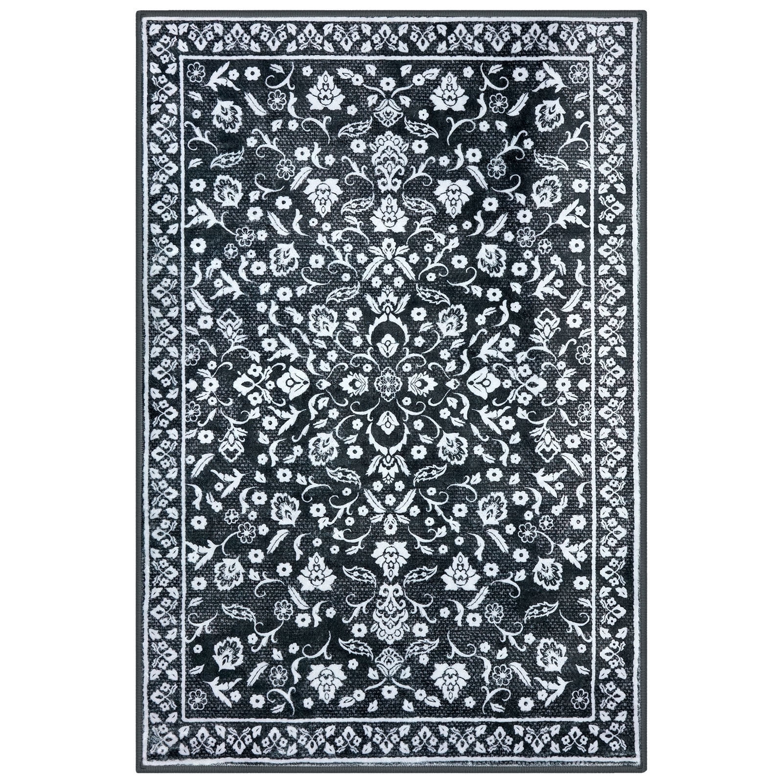 GLATTICE Entryway Rugs 3x5 ft Washable Area Rug Super Soft Rug Non Slip Rubber Backed Entry Rug for Kitchen Bedroom Office Living Room, Charcoal Black White