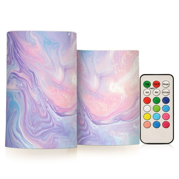 Mixture Colored with Purple Blue Pink Flickering Flameless Candles LED Tealight Battery Operated with Remote Set of 2 Holiday Decor Ornaments
