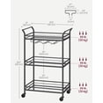thumbnail image 6 of 3-Tier Bar Serving Cart with Mirrored Glass Shelves, Removable Wine & Glass Holders, Swivel Wheels - Compact for Kitchen, Apartment, Small Spaces - Black, 6 of 6