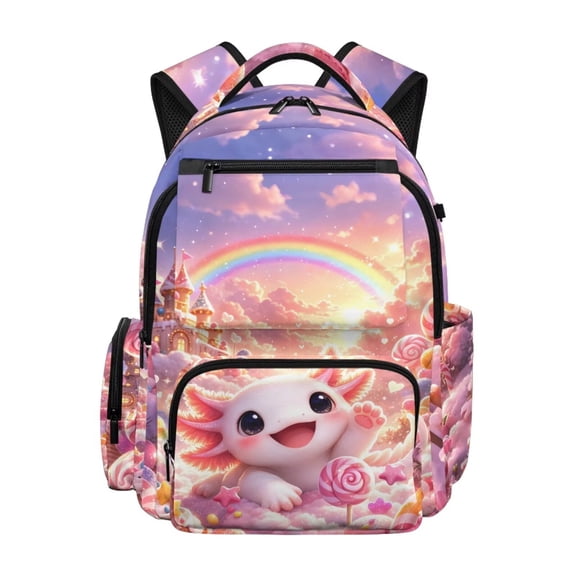 Psesaysky Axolotl Backpack for Girls 8-10 10-12 School Backpack for Kids Teens Lightweight 17 Inch Bookbag for Elementary Middle School Bag Sturdy Sports Daypack