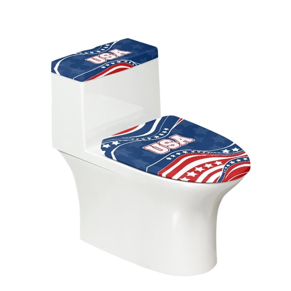 HELLHERO 4Th of July Toilet Lid Cover Set, Soft Polyester Toilet Tank Lid Covers for Home Bathroom, 17"x21", Easy to Clean 2 Pieces Set