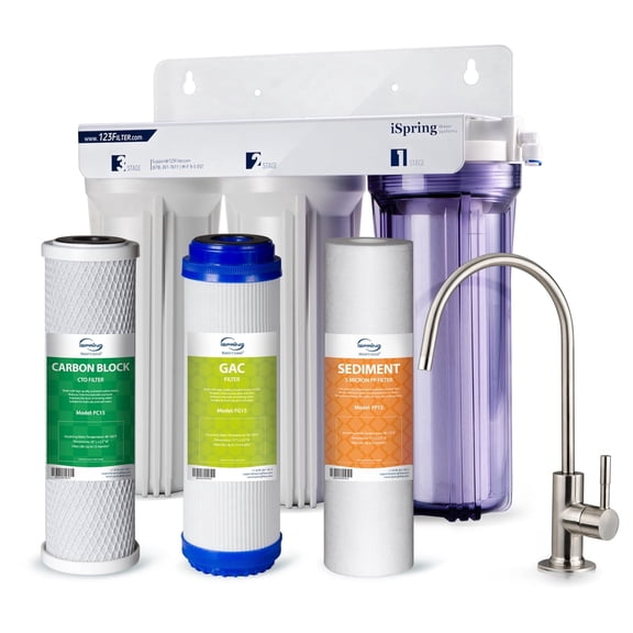 iSpring US31 Under Sink Water System, NSF Certified 3-Stage Water Filters, Reduces PFAS, Chloramine, Chlorine and more, Tankless Water Filter System with Faucet