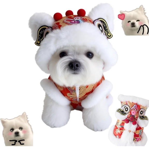 Chinese Lion Dance Dog Costume New Year Dog Lion Dance Coat Festive Spring Festival Clothes with Chinese Dragon Embroidery for Small Medium Dogs Cats (Large)
