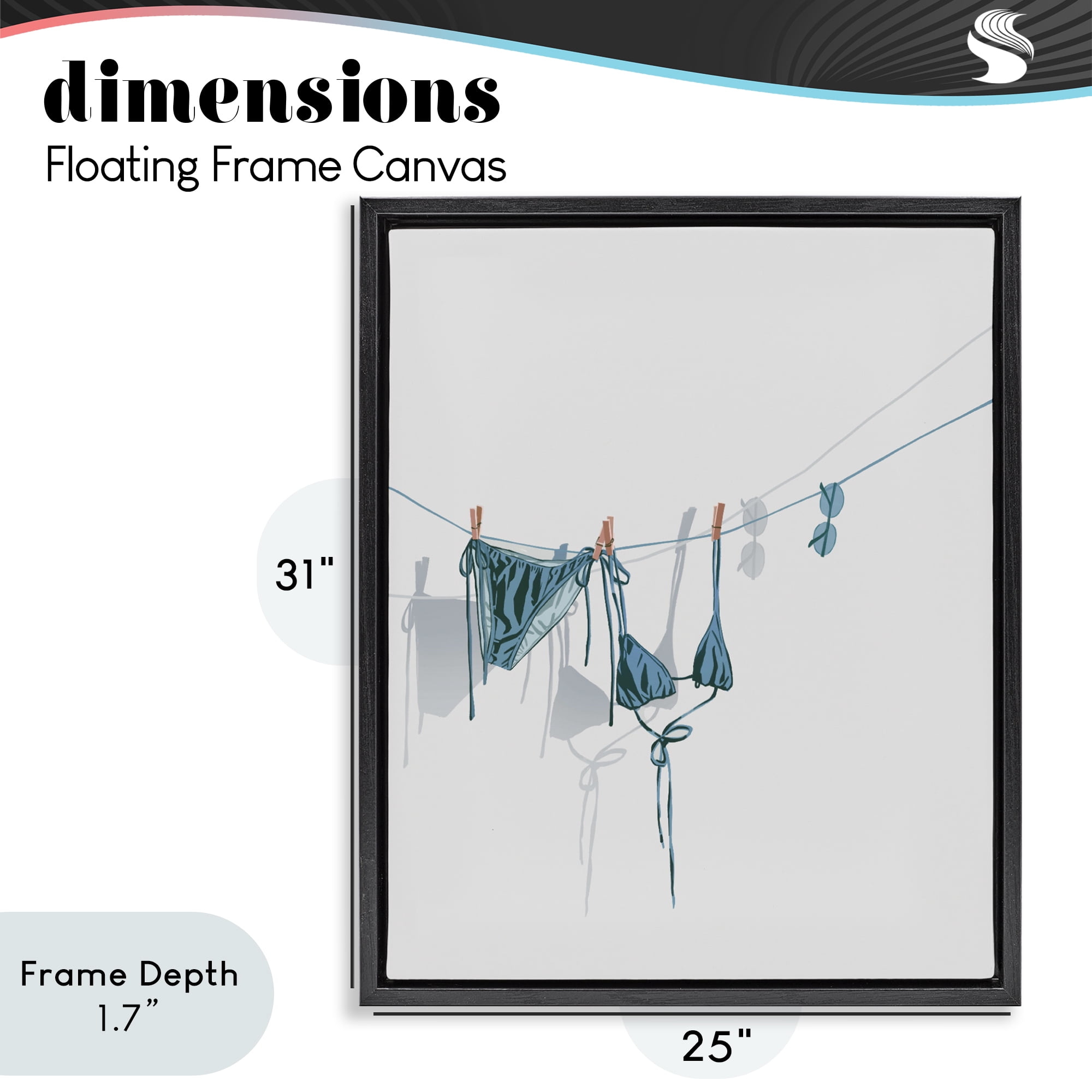 Stupell Industries Teal Bikini on Clothesline Black Framed Floater Canvas Wall Art, design by Ziwei Li