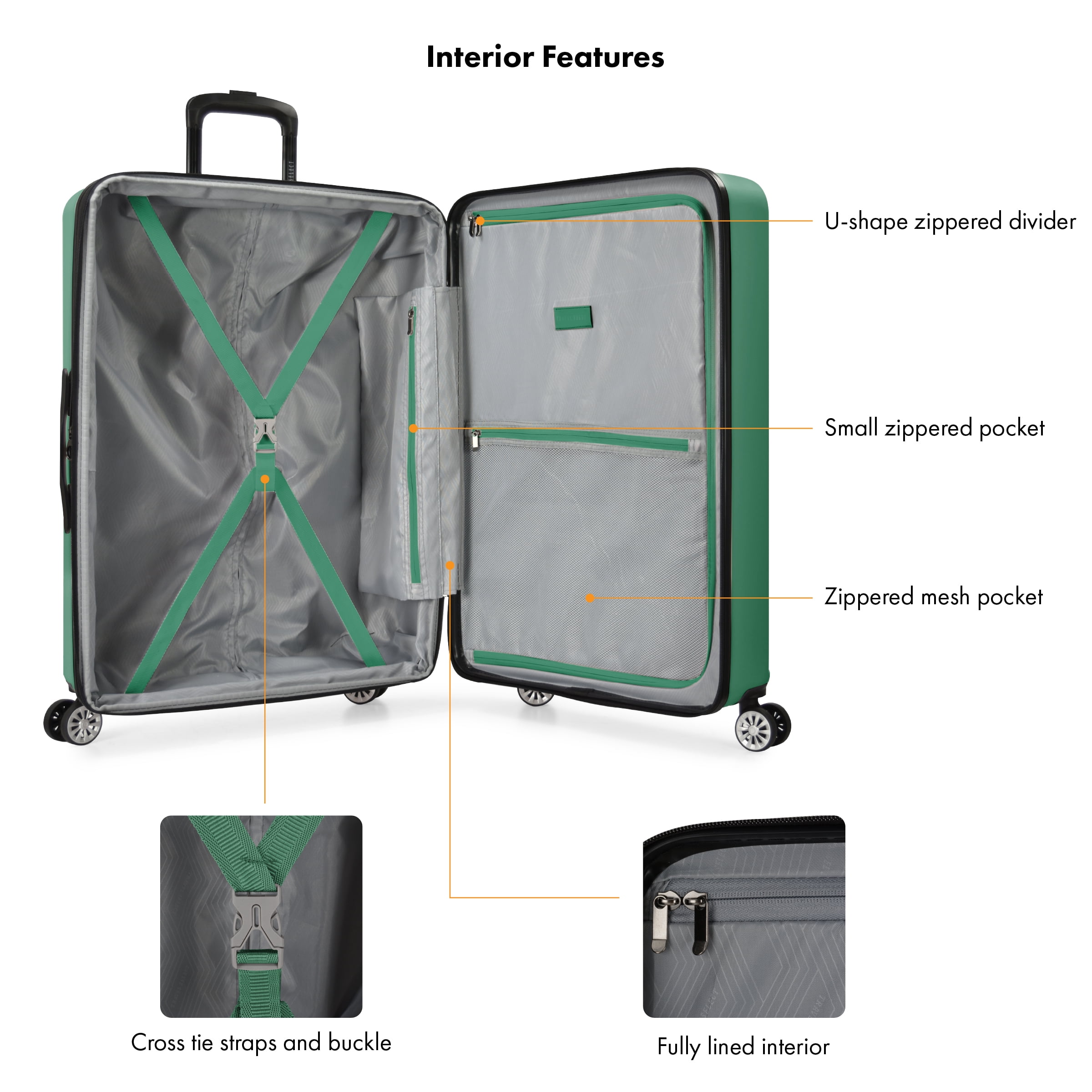 Travel Select Snowcreek Hardside Expandable Spinner Luggage Set w/ USB Port, Green, 21" Carry-on