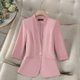 thumbnail image 2 of Feancey Slim Fit Blazers for Women Business Casual 3/4 Sleeve Suit Jackets One Button V Neck Office Work Jacket with Pockets Pink M, 2 of 6