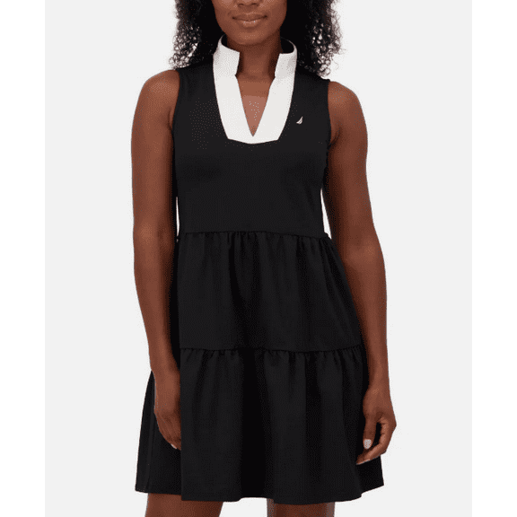 Nautica Jeans Women's Tiered Dress Black Medium