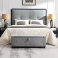 thumbnail image 4 of Ottoman with Storage, Upholstered Bench with Button Tufting and Safety Hinge, Solid Wood Frame for Bedroom Living Room Entryway, Light Grey, 4 of 9